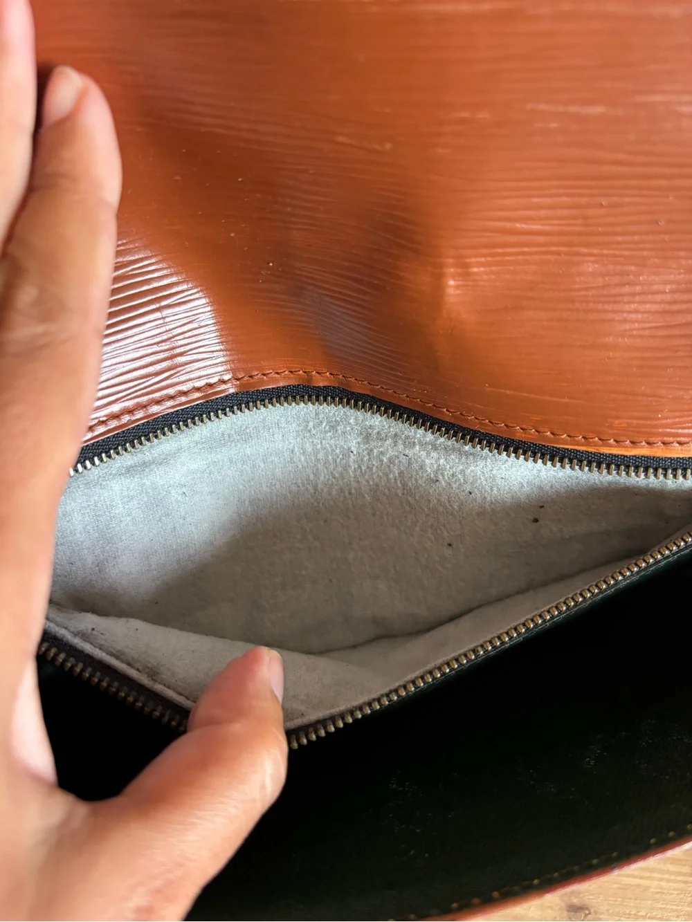 Louis Vuitton Tan Epi Leather Men's Pouch with Gold-Tone Lock